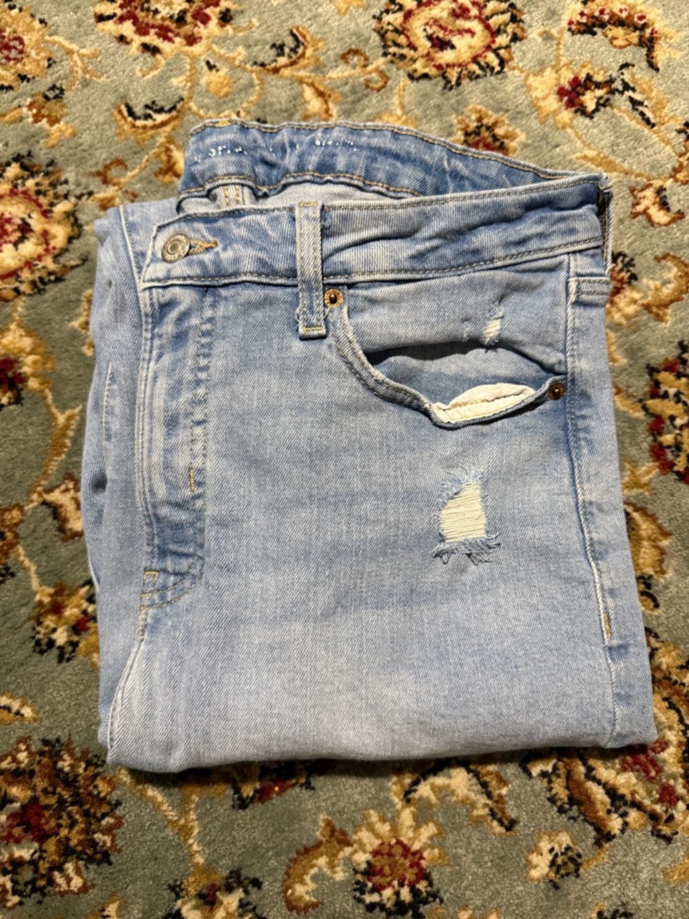 Old Navy Light Blue Straight-Leg Jeans with Distressed Detail